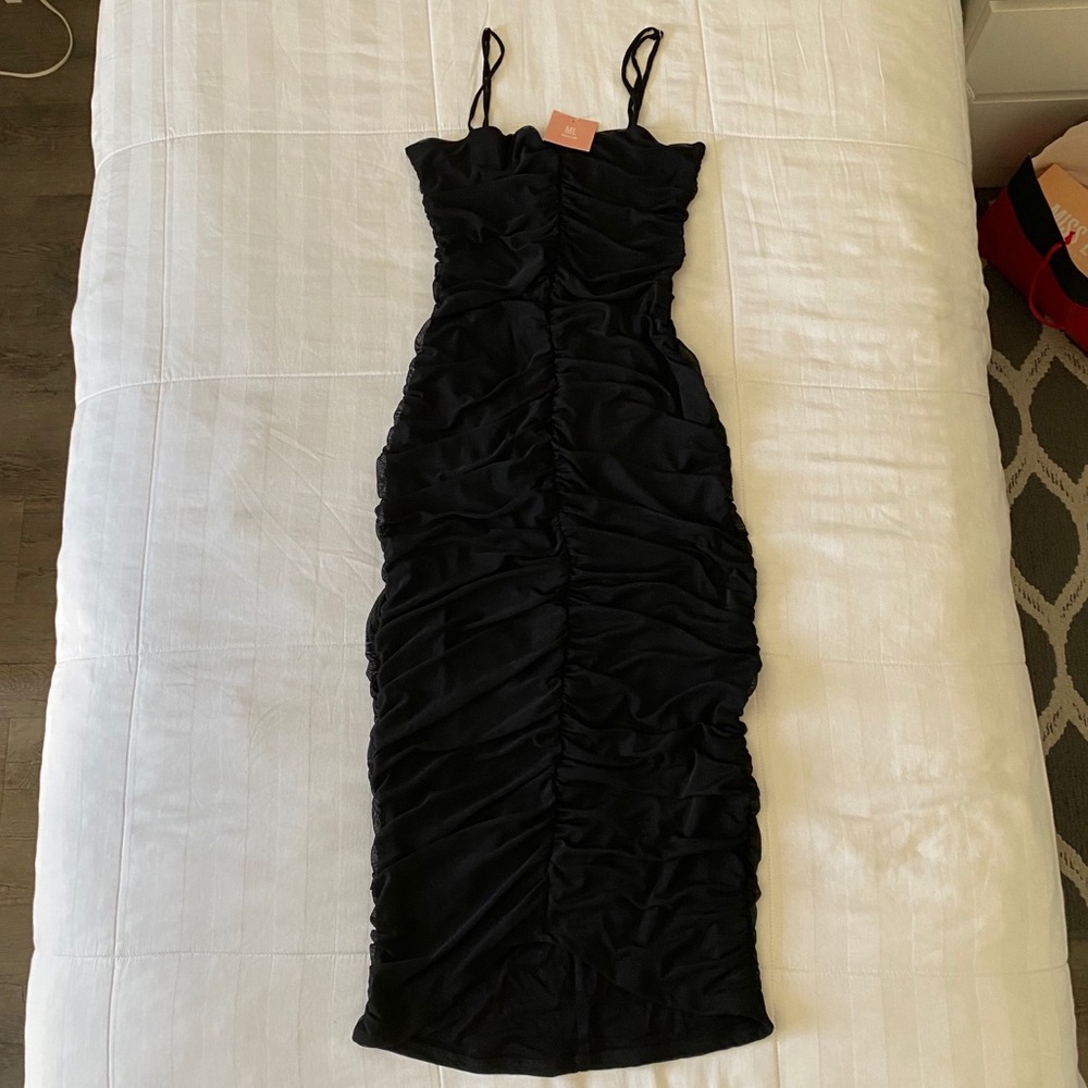 Black Ruched Midi Dress